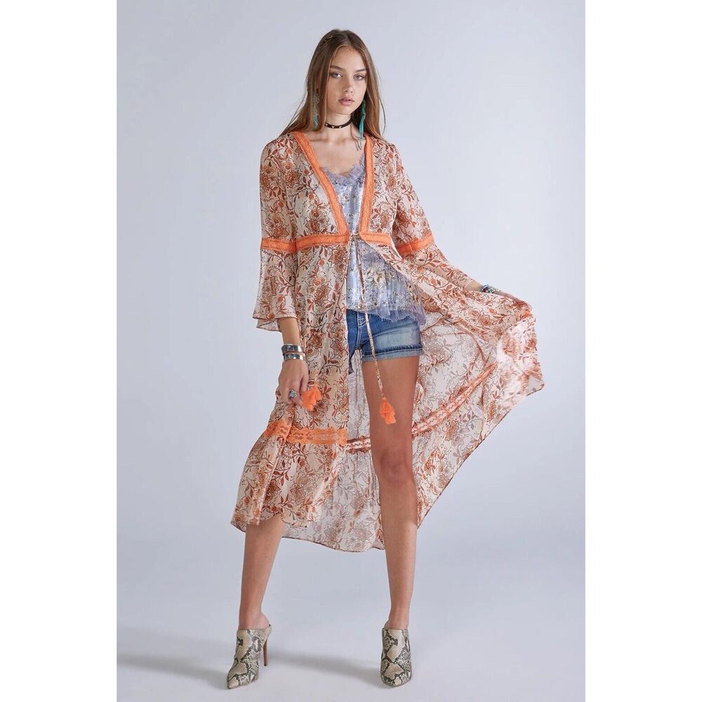 Miss Me floral kimono Medium Bohemian Boho Guazy Bell Sleeve Hippie